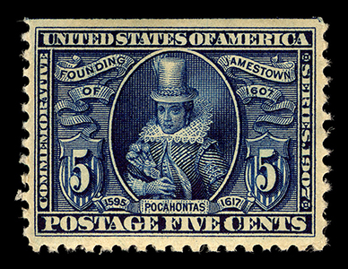 1907年发行的波卡洪塔斯邮票